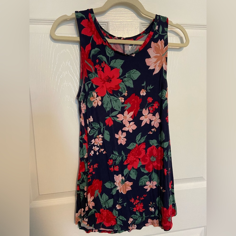 Old Navy Luxe Sz Medium Swing Tank - Navy Blue Large-Print Floral